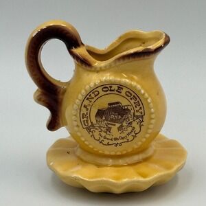 Grand Ole Opry Nashville Tennessee Vintage Miniature Pitcher Saucer Yellow Brown
